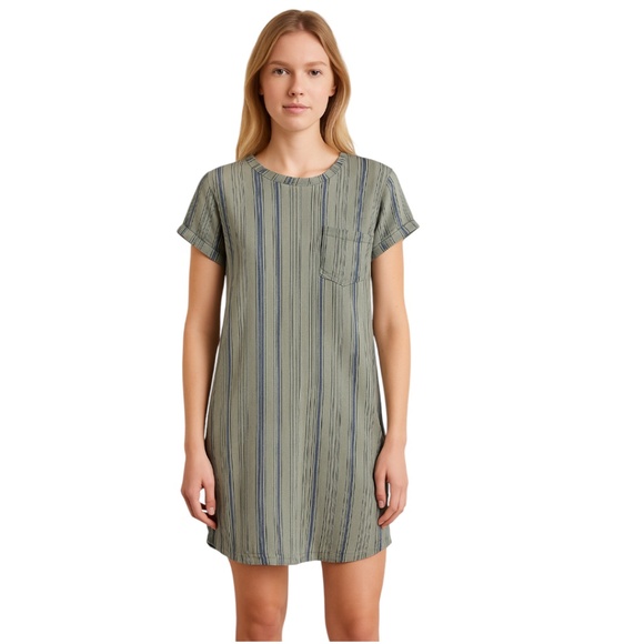 Cloth & Stone Anthropologie Blue Green Striped Short Sleeve Shift Dress Size XS - Picture 1 of 11
